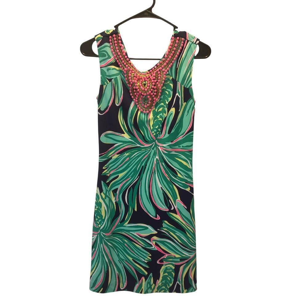 Lilly Pulitzer Bristol Green/Pink Ebellished Dress Size XS EUC